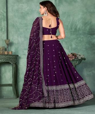 Embroidered Sequinned Semi Stitched Lehenga & Unstitched Blouse With Dupatta 4