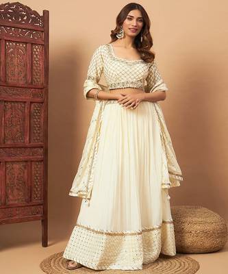 Mirror Embellished Flared Lehenga Set & Sequin Embroidered Chinon Dupatta 1