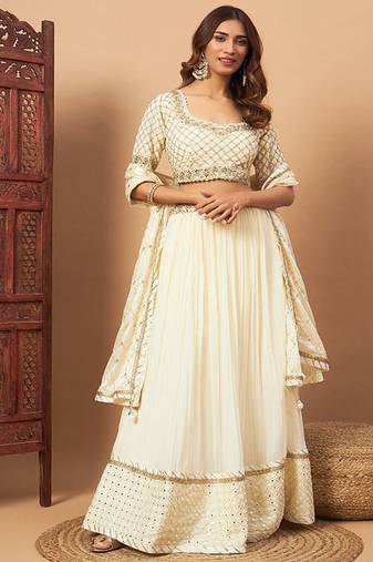 Mirror Embellished Flared Lehenga Set & Sequin Embroidered Chinon Dupatta