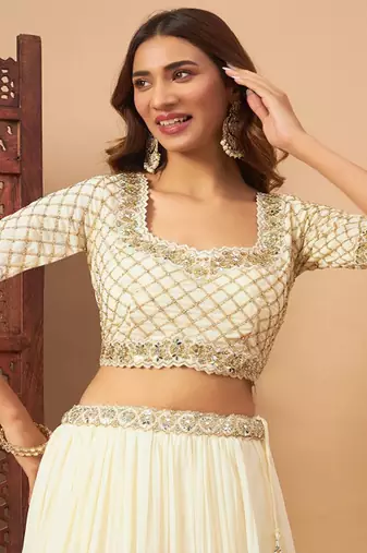 Mirror Embellished Flared Lehenga Set & Sequin Embroidered Chinon Dupatta