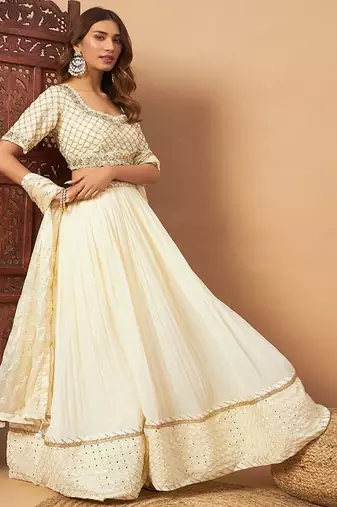 Mirror Embellished Flared Lehenga Set & Sequin Embroidered Chinon Dupatta