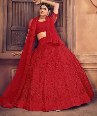 Embroidered Thread Work Semi Stitched Lehenga & Unstitched Blouse With Dupatta 1