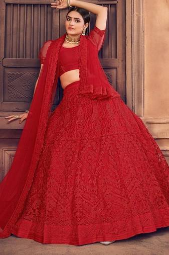 Embroidered Thread Work Semi Stitched Lehenga & Unstitched Blouse With Dupatta