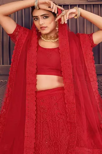 Embroidered Thread Work Semi Stitched Lehenga & Unstitched Blouse With Dupatta