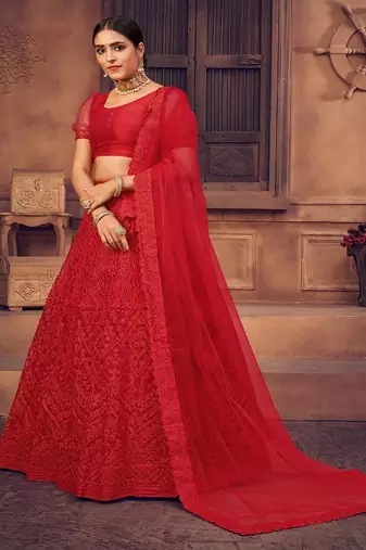 Embroidered Thread Work Semi Stitched Lehenga & Unstitched Blouse With Dupatta
