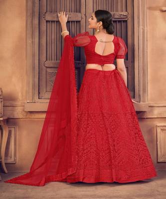 Embroidered Thread Work Semi Stitched Lehenga & Unstitched Blouse With Dupatta 4