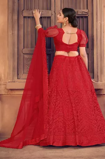 Embroidered Thread Work Semi Stitched Lehenga & Unstitched Blouse With Dupatta