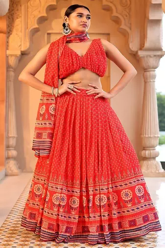Printed Sequinned Ready to Wear Lehenga & Unstitched Blouse With Dupatta