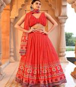 Printed Sequinned Ready to Wear Lehenga & Unstitched Blouse With Dupatta