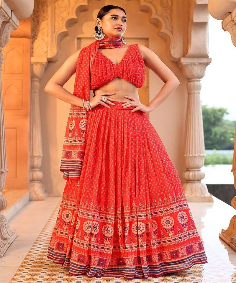 Printed Sequinned Ready to Wear Lehenga & Unstitched Blouse With Dupatta