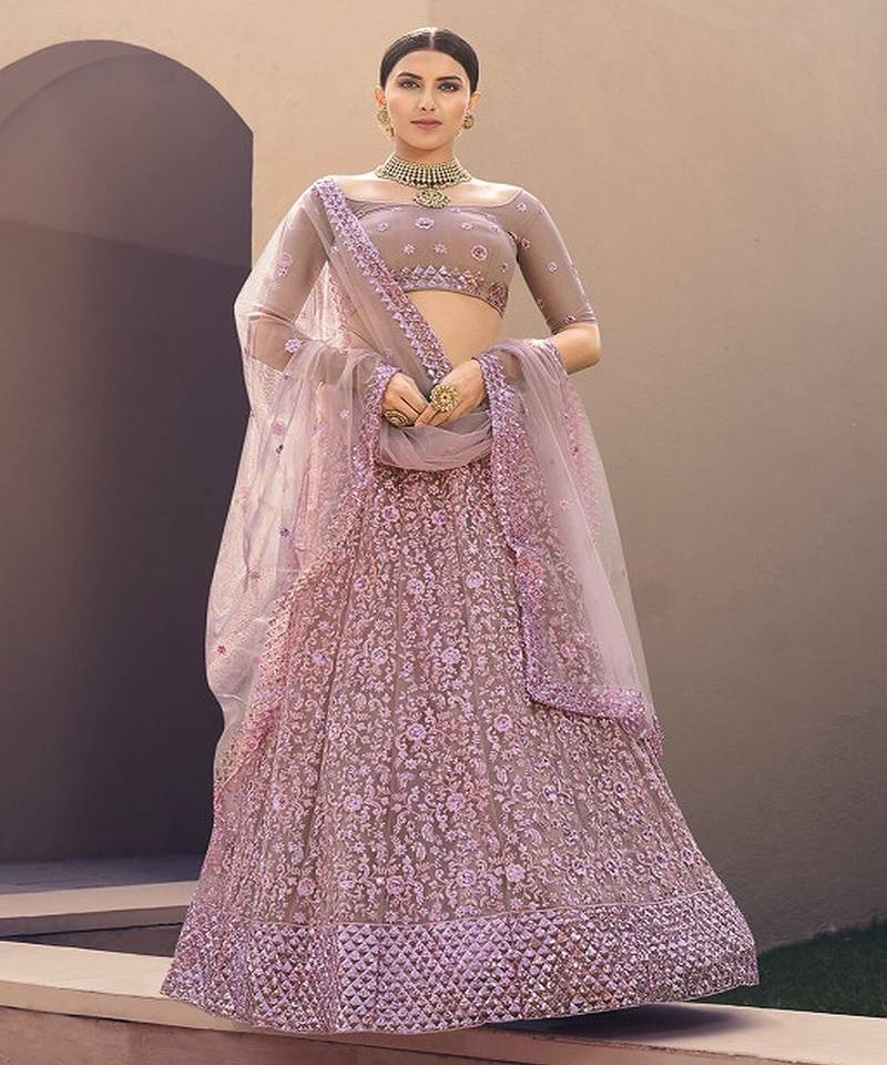 Embroidered Thread Work Semi Stitched Lehenga & Unstitched Blouse With Dupatta