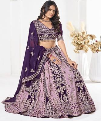 Thread Work Semi Stitched Lehenga & Unstitched Blouse With Dupatta 1