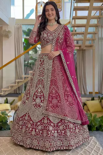 Shiny Pink Codding Embroidery Net Engagement Wear Lehenga With Blouse
