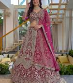 Shiny Pink Codding Embroidery Net Engagement Wear Lehenga With Blouse