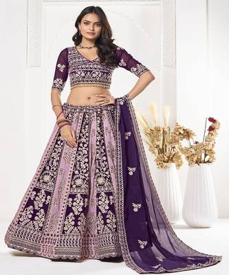 Thread Work Semi Stitched Lehenga & Unstitched Blouse With Dupatta 2