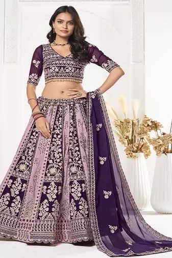 Thread Work Semi Stitched Lehenga & Unstitched Blouse With Dupatta