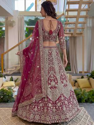 Shiny Pink Codding Embroidery Net Engagement Wear Lehenga With Blouse 4