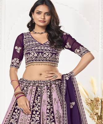 Thread Work Semi Stitched Lehenga & Unstitched Blouse With Dupatta 3
