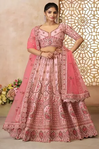 Embroidered Beads and Stones Semi Stitched Lehenga & Unstitched Blouse With Dupatta