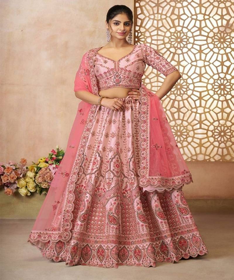 Embroidered Beads and Stones Semi Stitched Lehenga & Unstitched Blouse With Dupatta