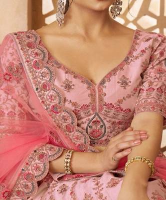 Embroidered Beads and Stones Semi Stitched Lehenga & Unstitched Blouse With Dupatta 2