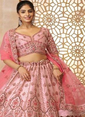Embroidered Beads and Stones Semi Stitched Lehenga & Unstitched Blouse With Dupatta 3