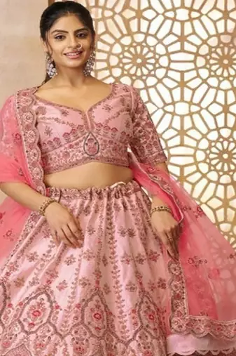 Embroidered Beads and Stones Semi Stitched Lehenga & Unstitched Blouse With Dupatta