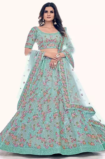 Floral Embroidered Net Semi Stitched Lehenga & Blouse With Dupatta
