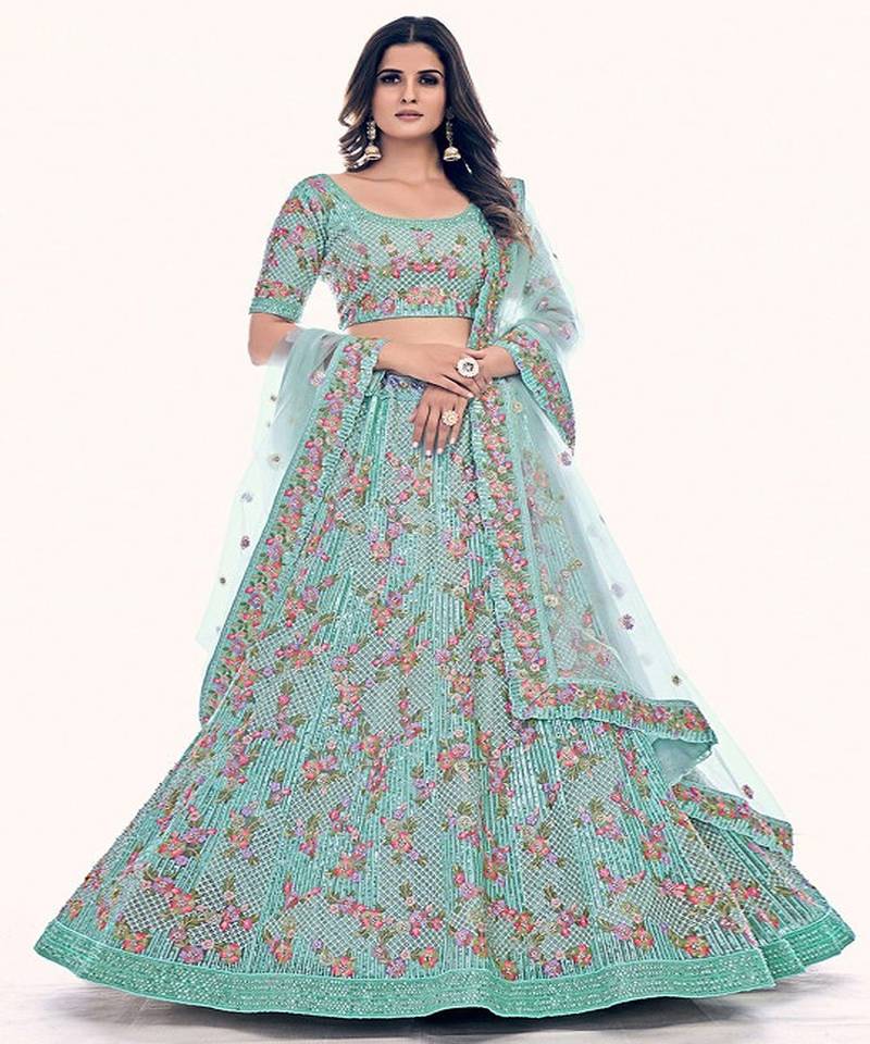 Floral Embroidered Net Semi Stitched Lehenga & Blouse With Dupatta
