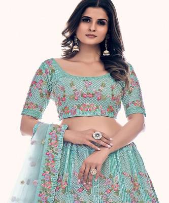 Floral Embroidered Net Semi Stitched Lehenga & Blouse With Dupatta 2