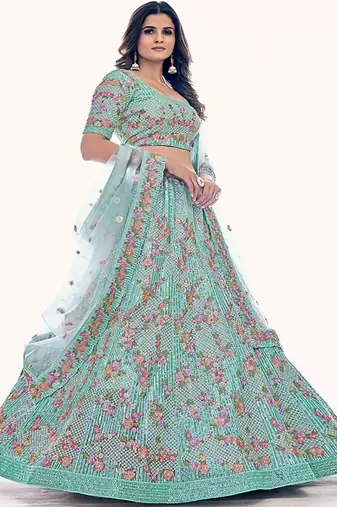 Floral Embroidered Net Semi Stitched Lehenga & Blouse With Dupatta