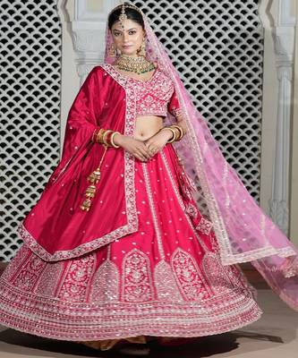 Embroidered Thread Work Semi Stitched Lehenga & Blouse With Dupatta 1