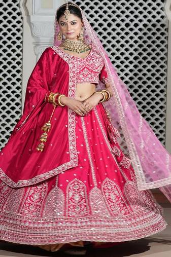 Embroidered Thread Work Semi Stitched Lehenga & Blouse With Dupatta