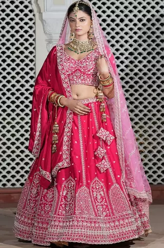 Embroidered Thread Work Semi Stitched Lehenga & Blouse With Dupatta