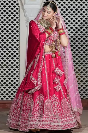 Embroidered Thread Work Semi Stitched Lehenga & Blouse With Dupatta