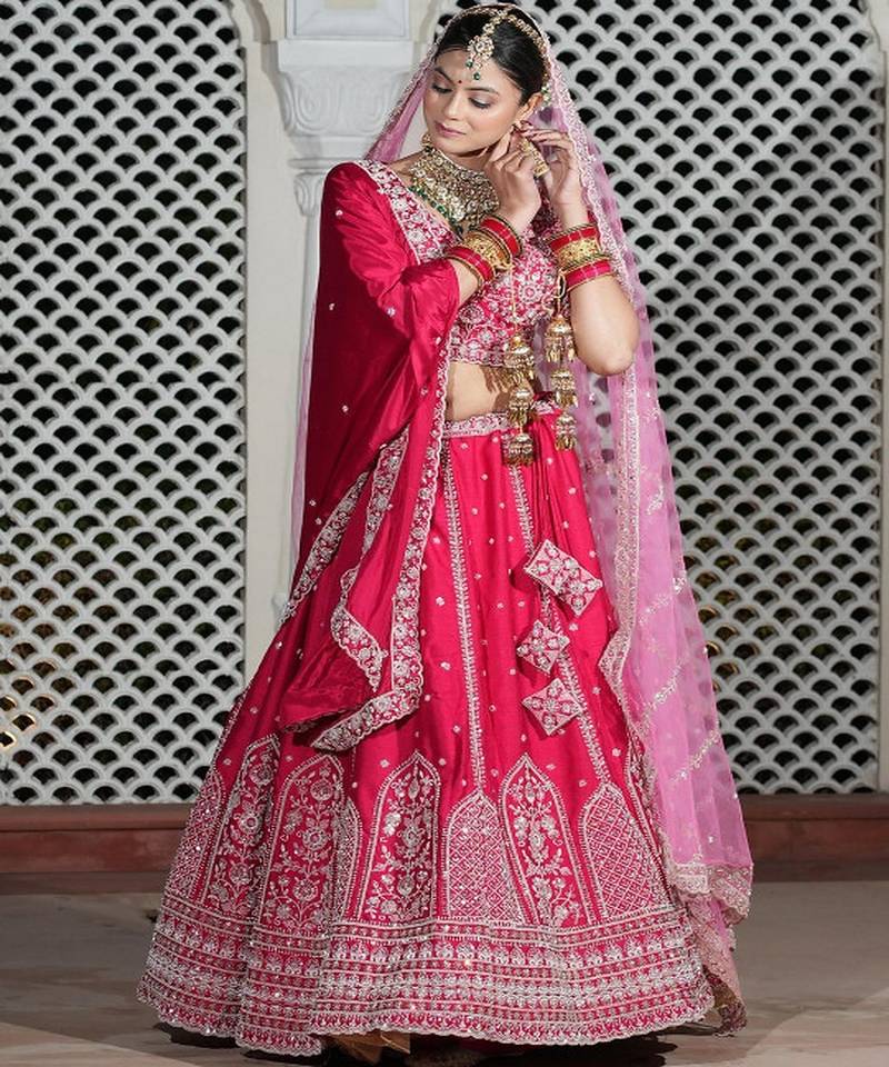 Embroidered Thread Work Semi Stitched Lehenga & Blouse With Dupatta