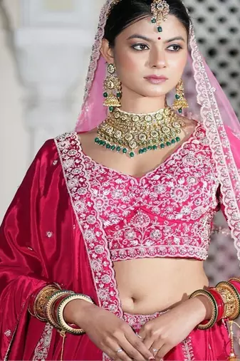 Embroidered Thread Work Semi Stitched Lehenga & Blouse With Dupatta