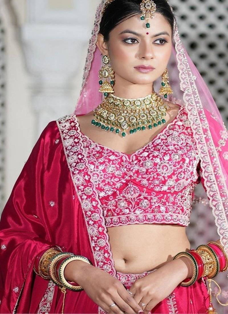 Embroidered Thread Work Semi Stitched Lehenga & Blouse With Dupatta