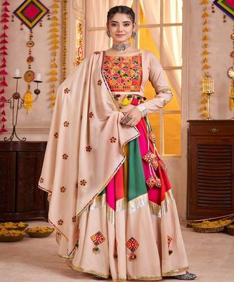 Embroidered Square Neck Thread Work Ready to Wear Lehenga & Blouse With Dupatta 1
