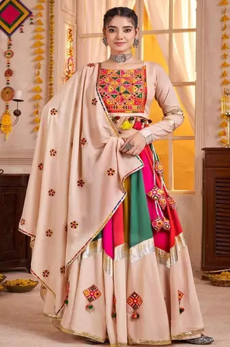 Embroidered Square Neck Thread Work Ready to Wear Lehenga & Blouse With Dupatta