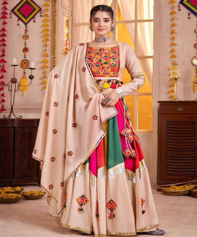 Embroidered Square Neck Thread Work Ready to Wear Lehenga & Blouse With Dupatta