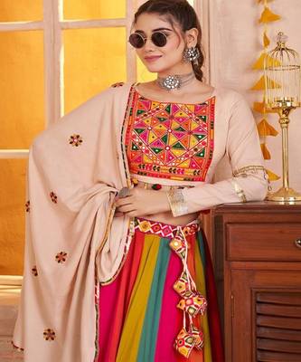 Embroidered Square Neck Thread Work Ready to Wear Lehenga & Blouse With Dupatta 2
