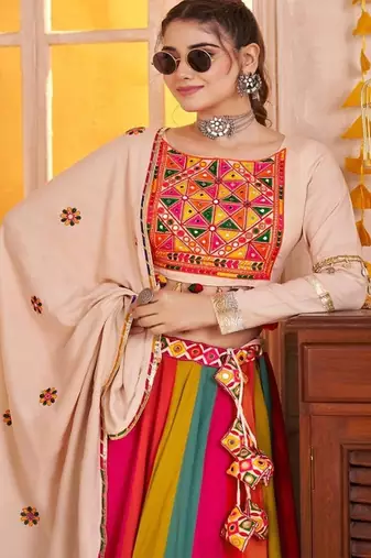 Embroidered Square Neck Thread Work Ready to Wear Lehenga & Blouse With Dupatta