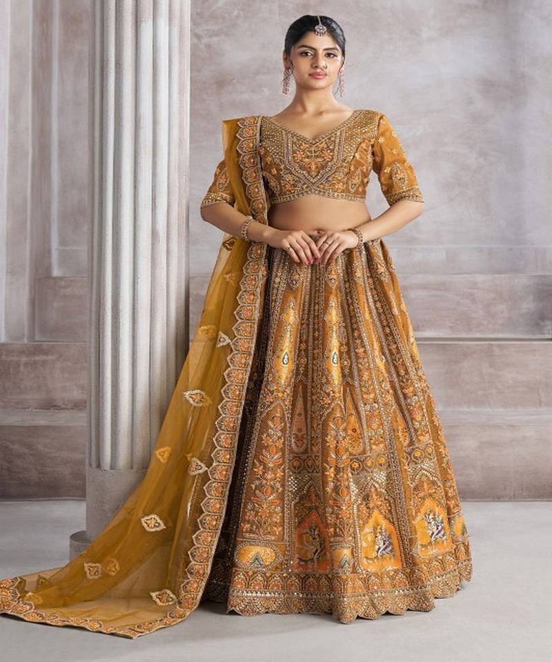 Embroidered Thread Work Semi Stitched Lehenga & Unstitched Blouse With Dupatta