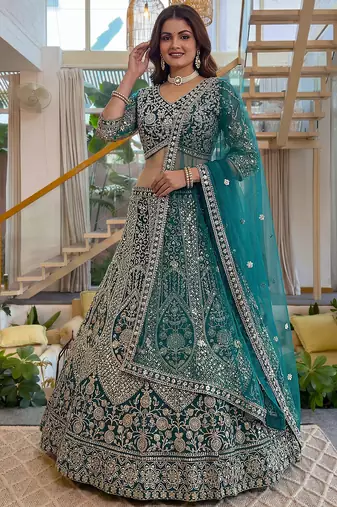 Notable Sea Green Sequins Net Reception Wear Lehenga Choli