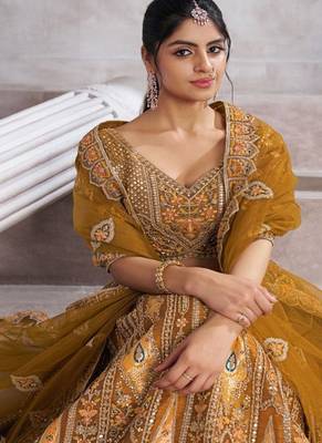 Embroidered Thread Work Semi Stitched Lehenga & Unstitched Blouse With Dupatta 2