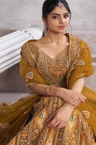 Embroidered Thread Work Semi Stitched Lehenga & Unstitched Blouse With Dupatta