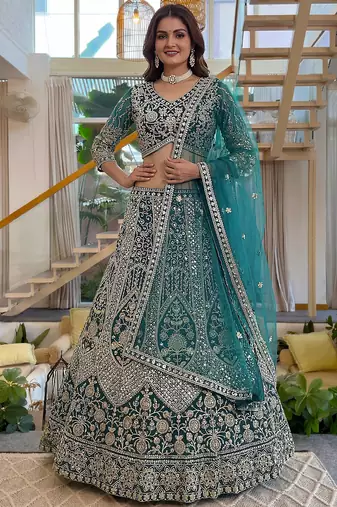 Notable Sea Green Sequins Net Reception Wear Lehenga Choli