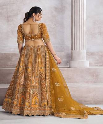 Embroidered Thread Work Semi Stitched Lehenga & Unstitched Blouse With Dupatta 3