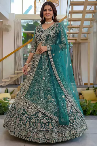 Notable Sea Green Sequins Net Reception Wear Lehenga Choli